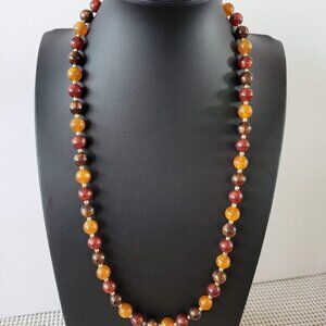 Chunky Multi-Color Statement Necklace Round Polished Earth Tone Beads 22"